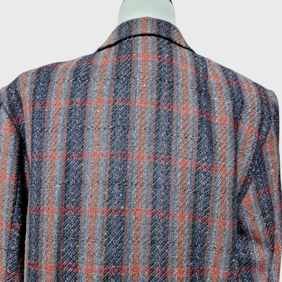 Vintage 90s Oversized Grey Red Blue Glen Plaid Hand Made Woolen Jacket Blazer 12 - Picture 10 of 15
